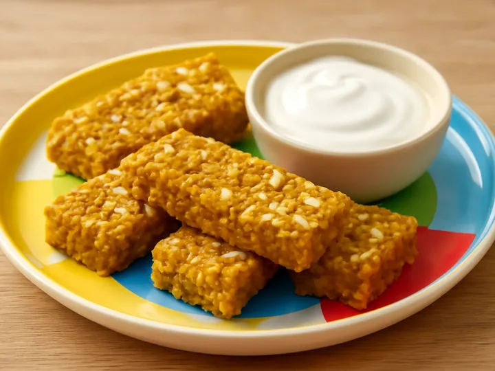 Golden Pumpkin Oat Fingers with White Yogurt Dip — The finished dish