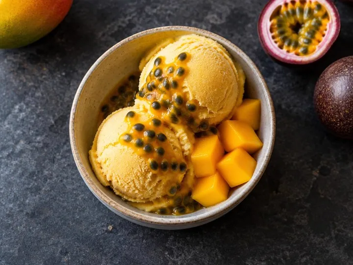 Passionfruit & Mango Frozen Yoghurt — The finished dish