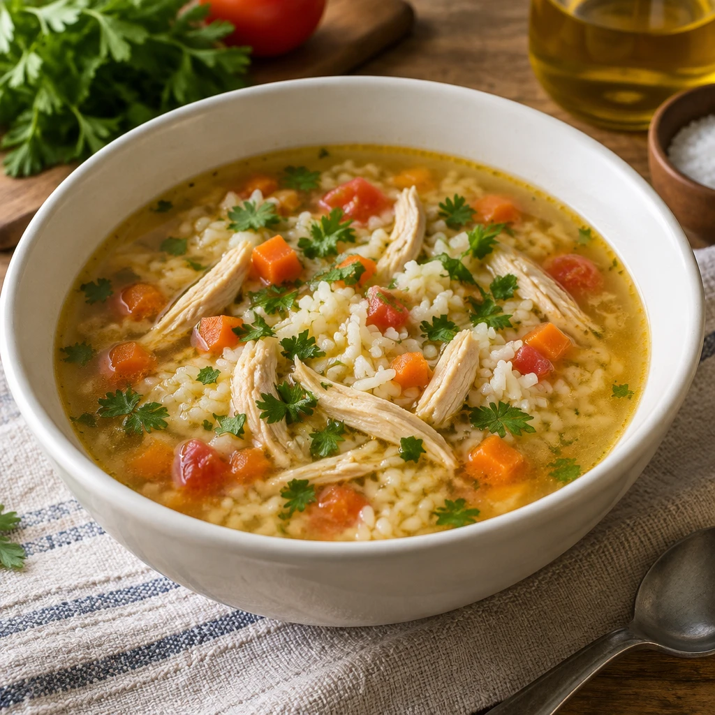 Canja de Galinha Chicken and Rice Soup — The finished dish
