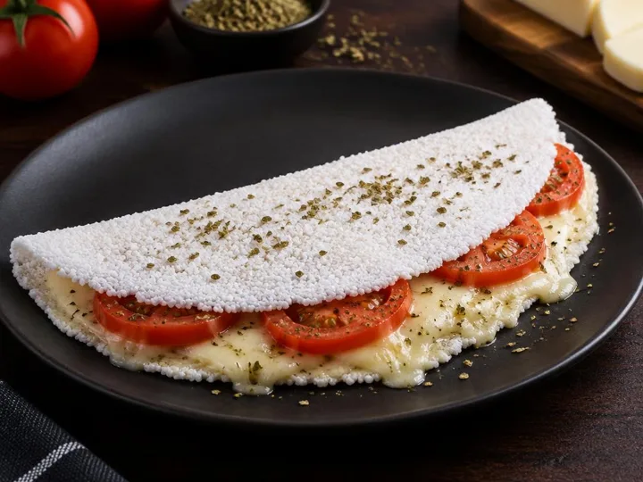Tapioca Crepe with Cheese & Tomato — The finished dish