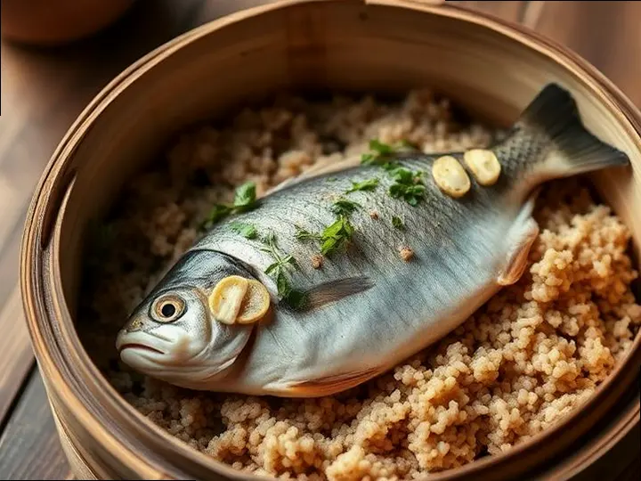 Ginger-Steamed Fish with Brown Rice — The finished dish