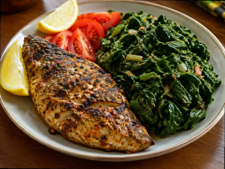 Pondu with Grilled Fish — The finished dish