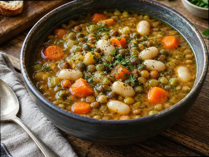 Pearl Barley & Pea Broth — The finished dish