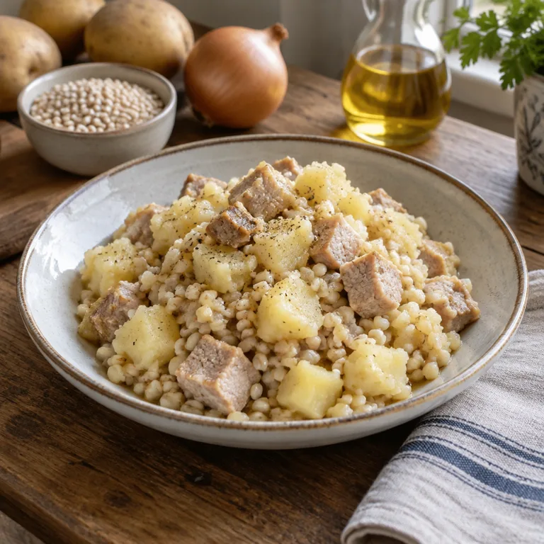 Mulgipuder — Potato and Barley Mash with Pork — The finished dish