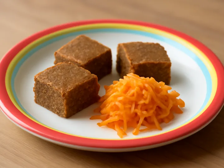 Soft Teff Squares with Orange Carrot Threads — The finished dish