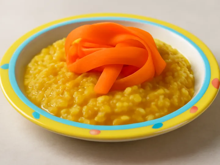 Yellow Lentil Bowl with Orange Carrot Ribbons — The finished dish