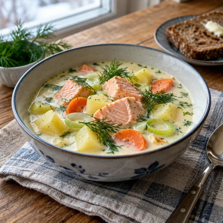 Finnish Salmon, Potato and Dill Soup — The finished dish