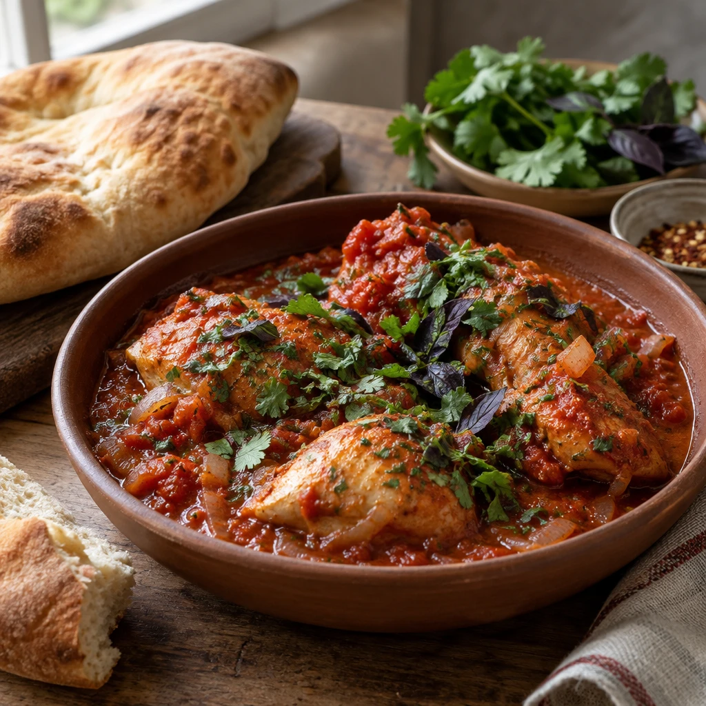 Chakhokhbili Chicken with Tomatoes and Herbs — The finished dish