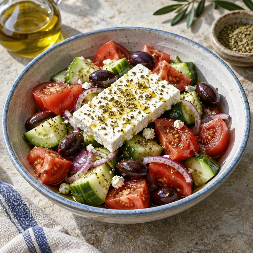 Greek Village Salad with Feta — The finished dish