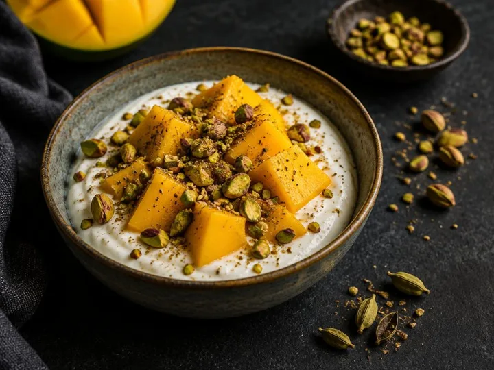 Mango Lassi Yoghurt Bowl — The finished dish