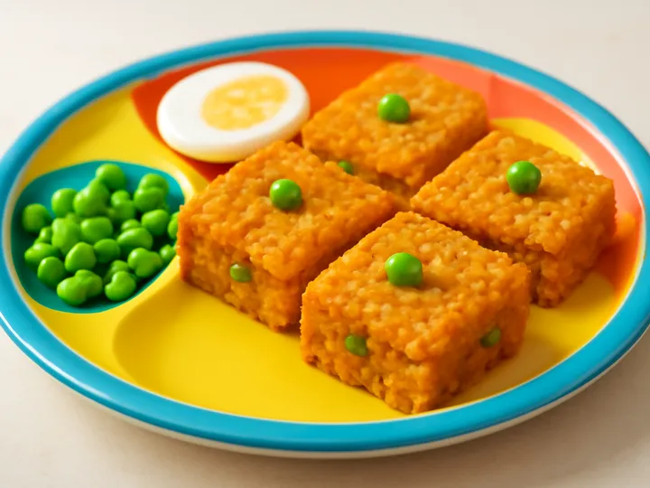Mini Orange Lentil Squares with Green Peas — The finished dish