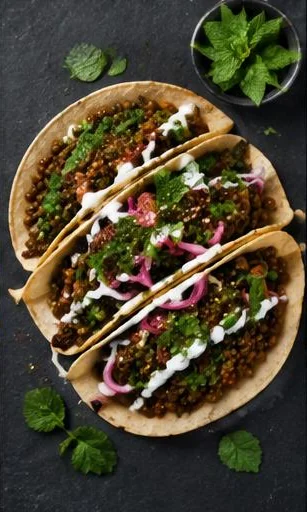 Spiced Lentil & Mint Tacos — The finished dish