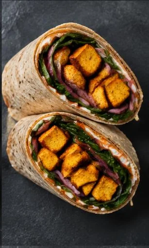 Tandoori Tofu & Spinach Wrap — The finished dish