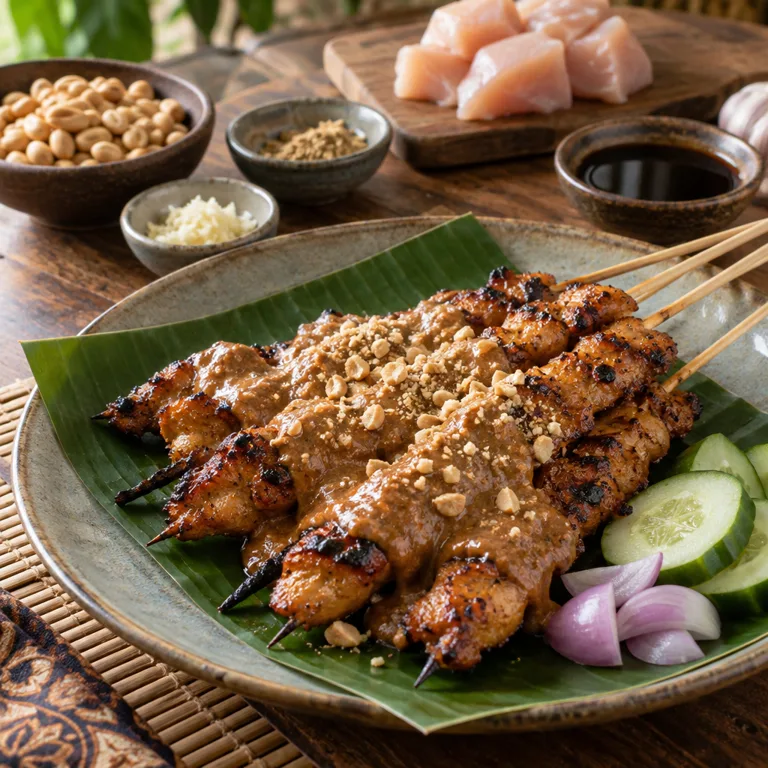 Sate Ayam with Peanut Sauce — The finished dish