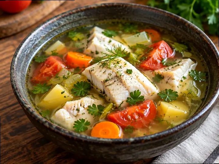 Ohaw Salmon Root Soup — The finished dish