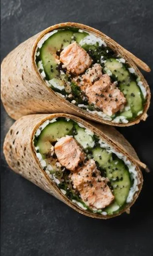 Sesame Salmon & Cucumber Wrap — The finished dish