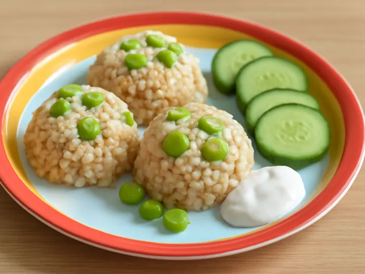 White Rice Domes with Green Edamame Dots — The finished dish