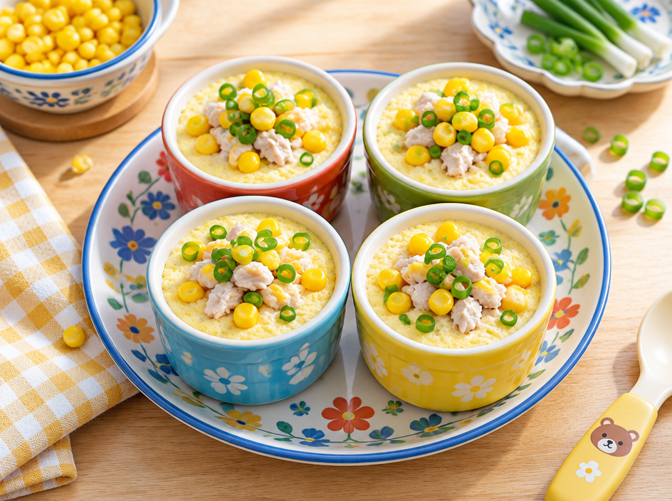 Steamed Chicken & Corn Cups (Korean style) — The finished dish