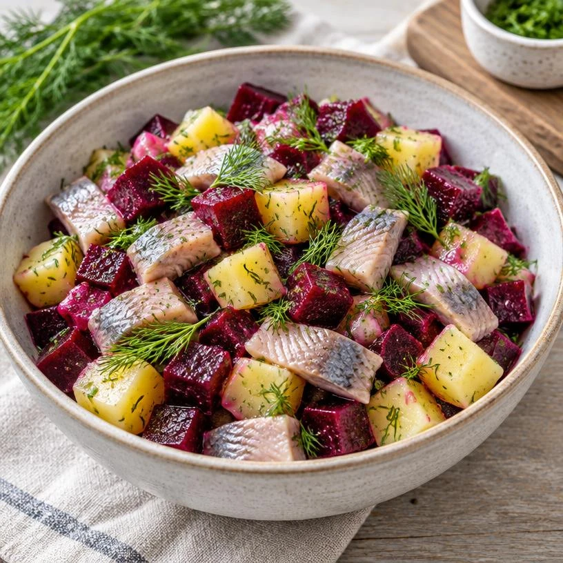 Beetroot & Herring Salad — The finished dish