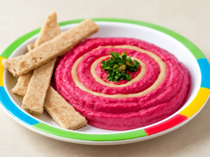 Pink Chickpea Swirls with Soft Pita Strips — The finished dish