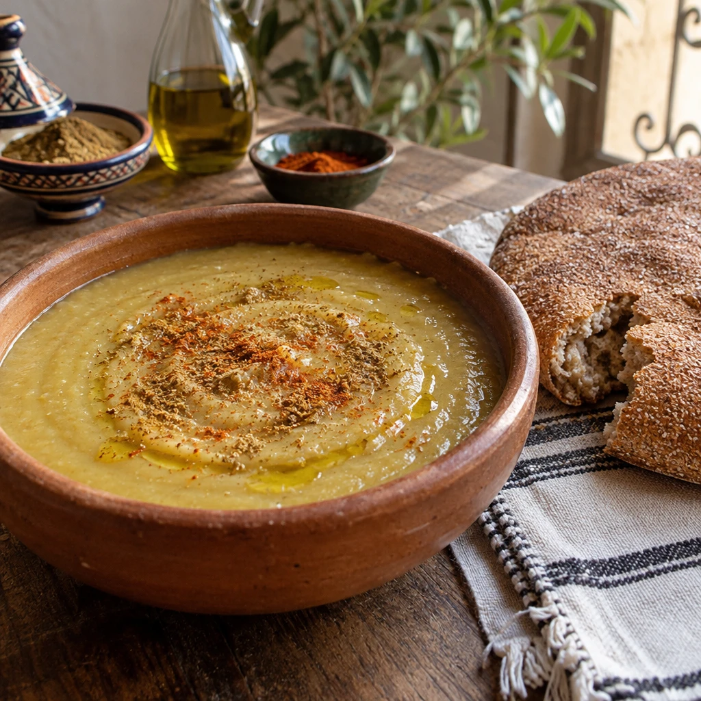Bissara Split Fava Soup with Cumin — The finished dish