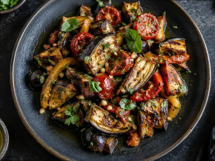 Zaalouk Aubergine Salad — The finished dish
