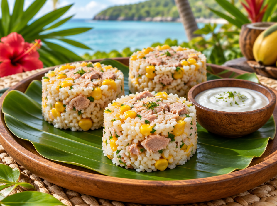 Tuna & Sweetcorn Rice Cups (Kanak style) — The finished dish