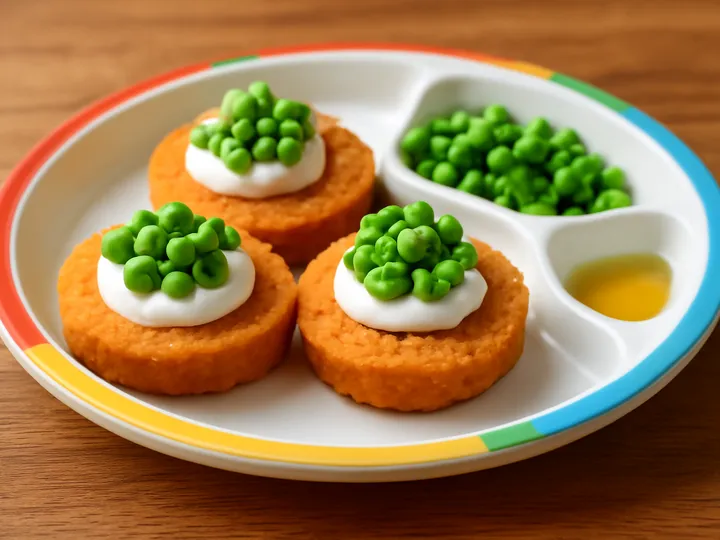 Orange Kūmara Rounds with Green Pea Crowns — The finished dish