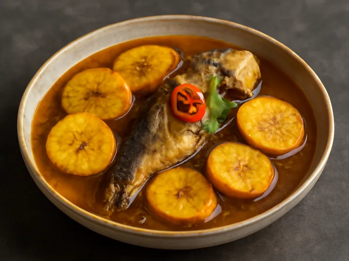 Clear Catfish Pepper Soup with Plantain Coins — The finished dish