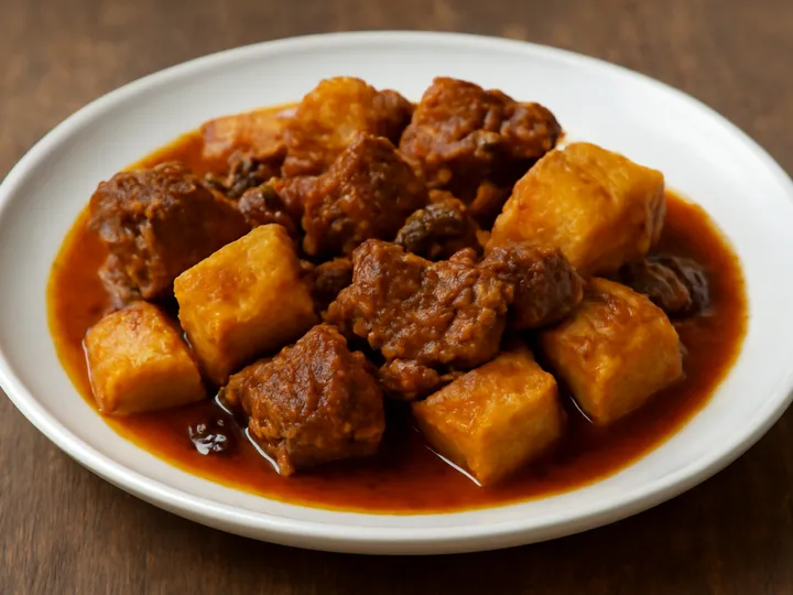 Clear Ukodo with Yam Cubes and Goat Pieces — The finished dish