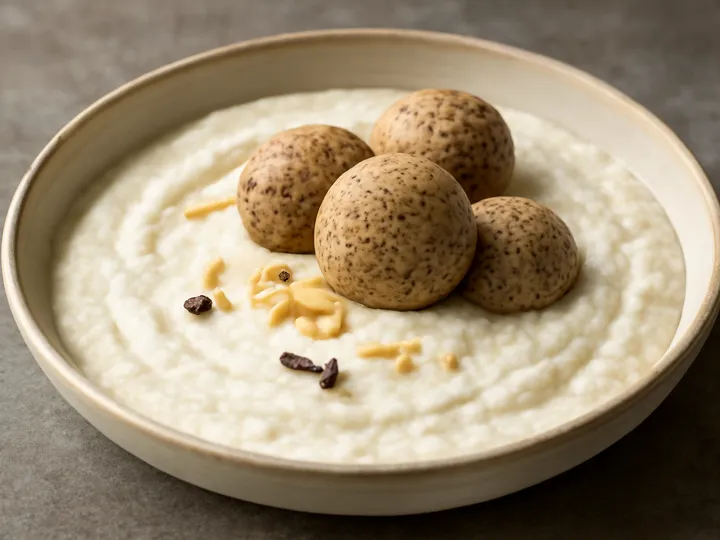 Creamy Fura da Nono with Speckled Millet Dumplings — The finished dish