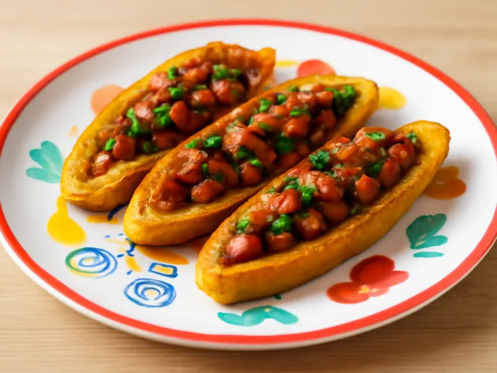 Golden Plantain Boats with Red Bean Filling — The finished dish