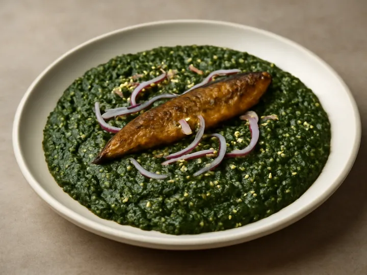 Green Gbodi with Sesame Speckles and Fish — The finished dish