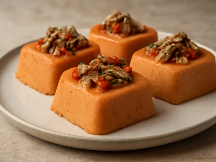Peach-Colored Moi Moi Loaves with Sardine Flakes — The finished dish
