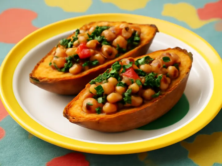 Sweet Potato Boats with Speckled Bean Filling — The finished dish