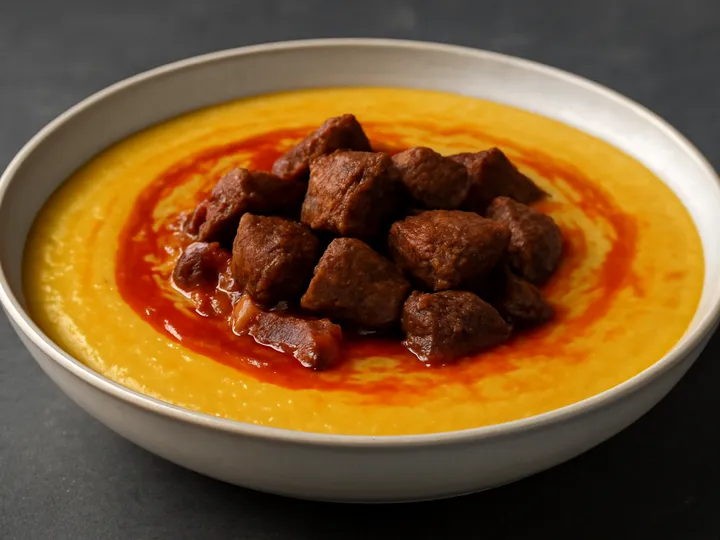 Velvety Yellow Gbegiri with Lean Beef Cubes — The finished dish