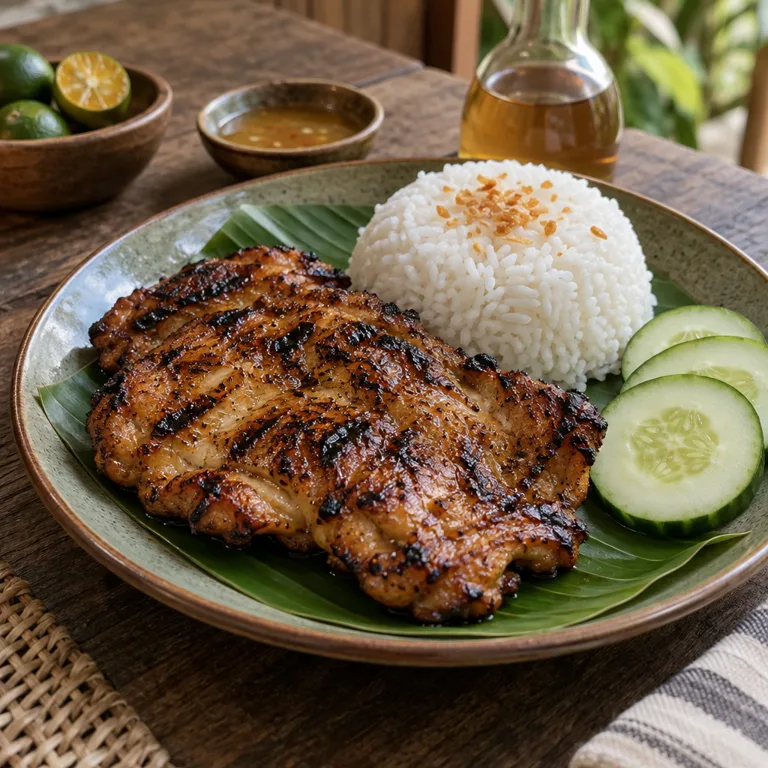 Chicken Inasal with Rice and Cucumber — The finished dish