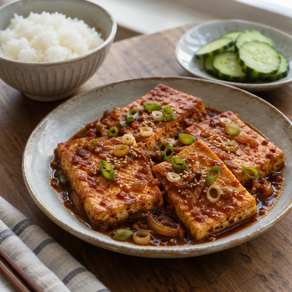 Dubu Jorim Braised Tofu with Rice — The finished dish