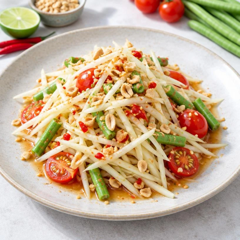 Green Papaya Som Tam — The finished dish