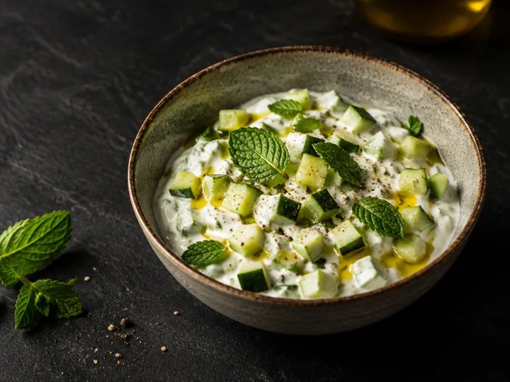 Cucumber Mint Yoghurt Bowl — The finished dish