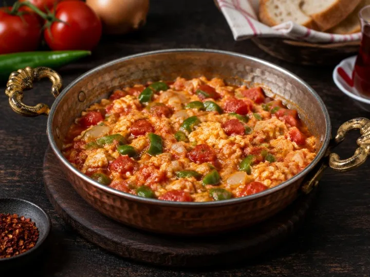 Menemen Egg & Pepper Skillet — The finished dish