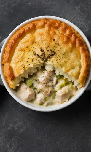 Chicken & Leek Pie Bowls — The finished dish