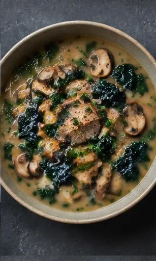 Edinburgh Mushroom & Kale Soup — The finished dish