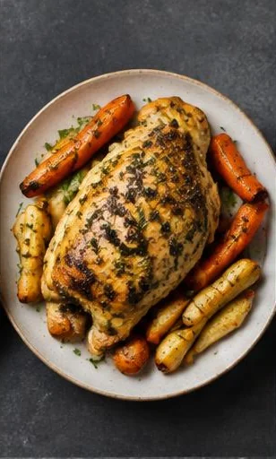 Herb-Roasted Chicken & Roots — The finished dish