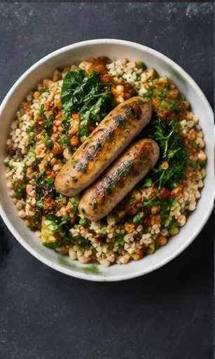 Lincolnshire Herb Sausage Bowl — The finished dish