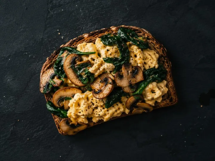 Spinach & Mushroom Egg Scramble — The finished dish