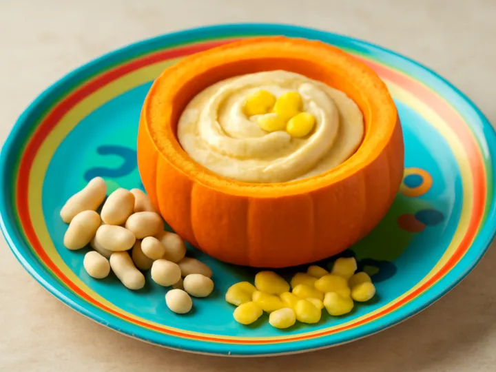 Orange Pumpkin Bowl with White Bean Swirls — The finished dish