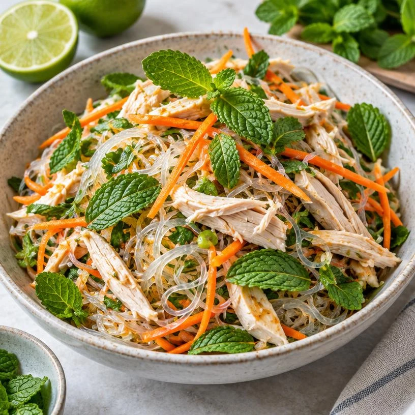 Chicken & Mint Glass Noodle Salad — The finished dish