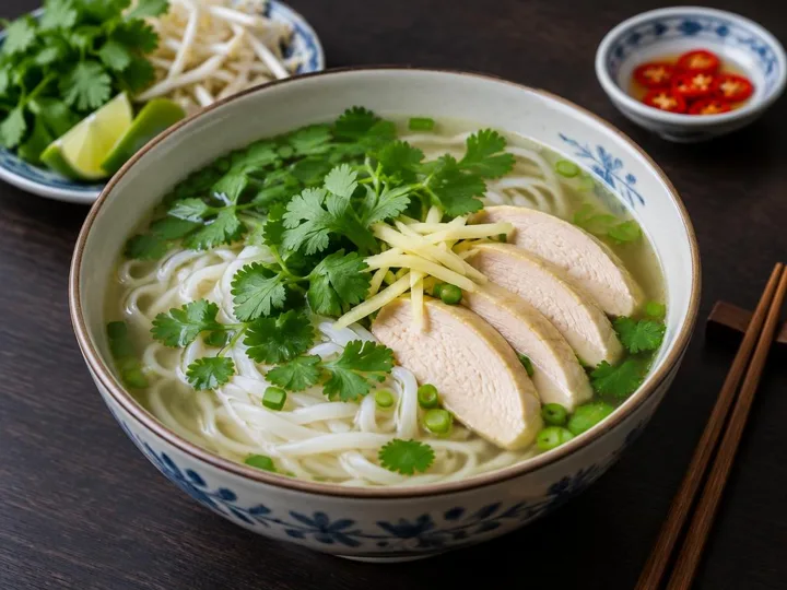 Chicken Rice Noodle Breakfast Soup — The finished dish